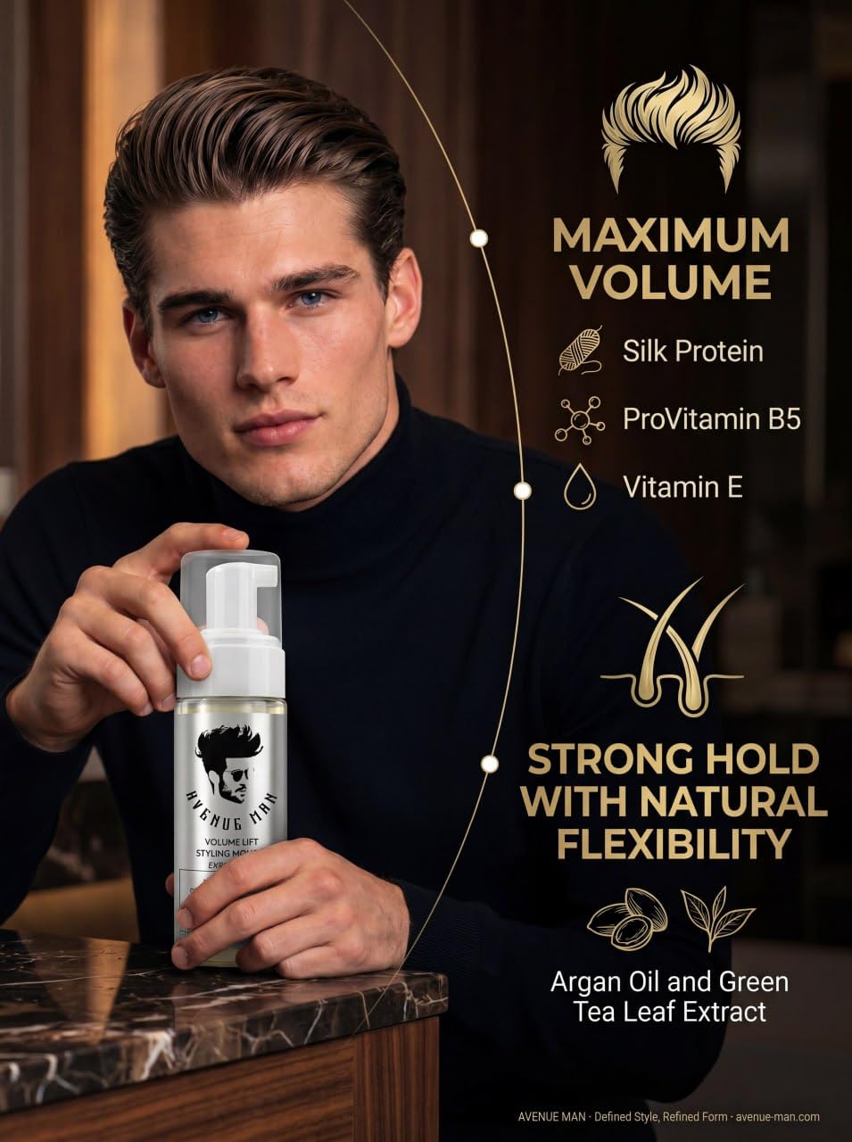Avenue Man Volume Lift Styling Mousse Extreme Hold